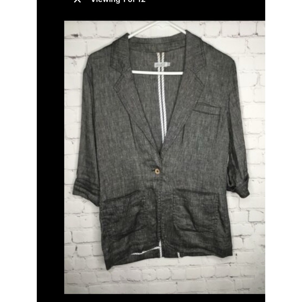Lark & Wolff Linen‎ Top Blazer Gray Jacket 3/4 Sleeve Pockets size M